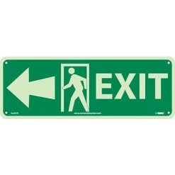 National Marker Safety Signs Notice Signs; Exit (W/ Door And Left Arrow), 5X14, Glow Rigid