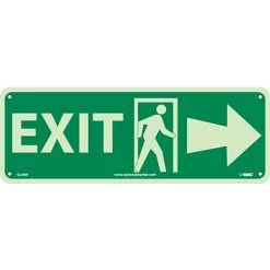 National Marker Safety Signs Notice Signs; Exit (W/ Door And Right Arrow), 5X14, Glow Rigid