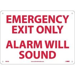 National Marker Notice Signs; Emergency Exit Only Alarm Will Sound, 10X14, Rigid Plastic