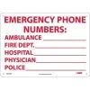 National Marker Safety Signs Notice Signs; Emergency Phone Numbers Ambulance, Fire.., 10X14, Rigid Plastic -Ready America Shop m000342978 s7