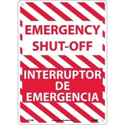 National Marker Safety Signs Emergency Shut-Off, Bilingual, 14X10, Rigid Plastic, Notice Sign