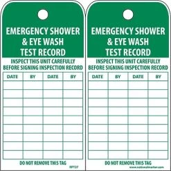 National Marker Lock Out Tags Accident Prevention Tags; Emergency Shower And Eye Wash Test Record, 6X3, Unrip Vinyl, 25/Pk