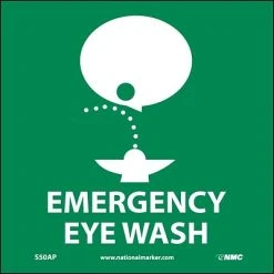 National Marker Information Labels; Emergency Eye Wash (Graphic), 4X4, Adhesive Vinyl, Labels Sold In 5/Pk