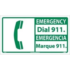National Marker Safety Labels & Tags Information Labels; Emergency, Dial 911 (Bilingual W/Graphic), 10X18, Adhesive Vinyl