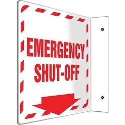 Safety Signs Accuform Signs® Emergency Shut-Off Projection Sign, Red/White, 8"H X 8"W, 1/Pack