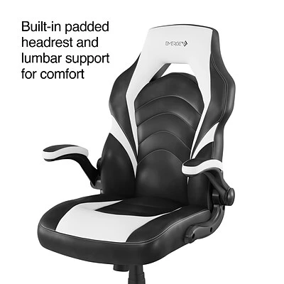 Emerge Gaming Chairs Quill Brand® Luxura Faux Leather Racing Gaming Chair, Black And White (55172) 4 Emerge Gaming Chairs Quill Brand® Luxura Faux Leather Racing Gaming Chair, Black And White (55172) - Image 2