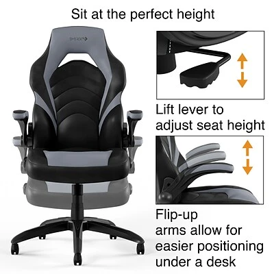 Emerge Gaming Chairs Quill Brand® Luxura Faux Leather Racing Gaming Chair, Black And Gray (52503) 6 Emerge Gaming Chairs Quill Brand® Luxura Faux Leather Racing Gaming Chair, Black And Gray (52503) - Image 5