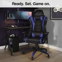 Gaming Chairs Quill Brand® Emerge Vartan Bonded Leather Gaming Chair, Blue/Black (53242) -Ready America Shop s1214420 s7