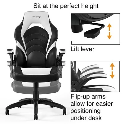 Emerge Gaming Chairs Quill Brand® Luxura Faux Leather Racing Gaming Chair, Black And White (55172) 7 Emerge Gaming Chairs Quill Brand® Luxura Faux Leather Racing Gaming Chair, Black And White (55172) - Image 5