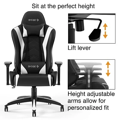 Emerge Gaming Chairs Quill Brand® Vartan Bonded Leather Gaming Chair, White/Black (58542) 7 Emerge Gaming Chairs Quill Brand® Vartan Bonded Leather Gaming Chair, White/Black (58542) - Image 5