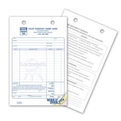 Deluxe Custom Service And Appointment Forms Custom Locksmith Register Form, Classic Design, Small Format, 3 Parts, 1 Color Printing, 5 1/2" X 8 1/2", 500/Pack