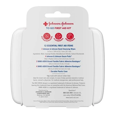 Johnson & Johnson First Aid Kits Johnson & Johnson First Aid To Go, 12 Pieces, White (564624) 4 Johnson & Johnson First Aid Kits Johnson & Johnson First Aid To Go, 12 Pieces, White (564624) - Image 2