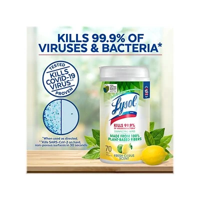 Lysol Disinfecting Wipes, Fresh Citrus Scent, 70 Wipes/Pack (1920049128) 5 Lysol Disinfecting Wipes, Fresh Citrus Scent, 70 Wipes/Pack (1920049128) - Image 3