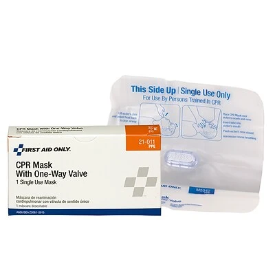 First Aid Kits & Supplies First Aid Only® Emergency CPR Mask, One-Way Valve, Single Use (21-011) 3 First Aid Kits & Supplies First Aid Only® Emergency CPR Mask, One-Way Valve, Single Use (21-011)