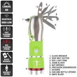 Camping Stalwart 12 In 1 Emergency Safety Multi Tool LED Flashlight - GREEN -Ready America Shop sp4396089 s7