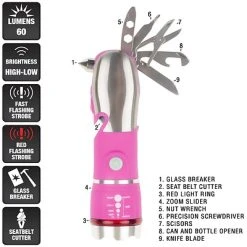 Camping Stalwart 12 In 1 Emergency Safety Multi Tool And LED Flashlight - PINK -Ready America Shop sp4396126 s7