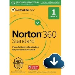 Anti-Virus And Security Software Norton 360 Standard For 1 Device, Windows/Mac/Android/iOS, Download (21390614)
