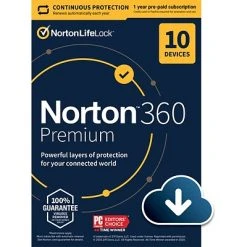 Anti-Virus And Security Software Norton 360 Premium For 10 Devices, Windows/Mac/Android/iOS, Download (21390643)